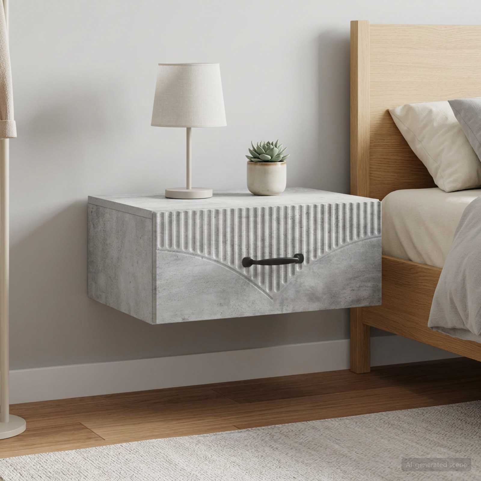 vidaXL Wall-Mounted Bedside Cabinet 2 pcs Concrete Grey 1