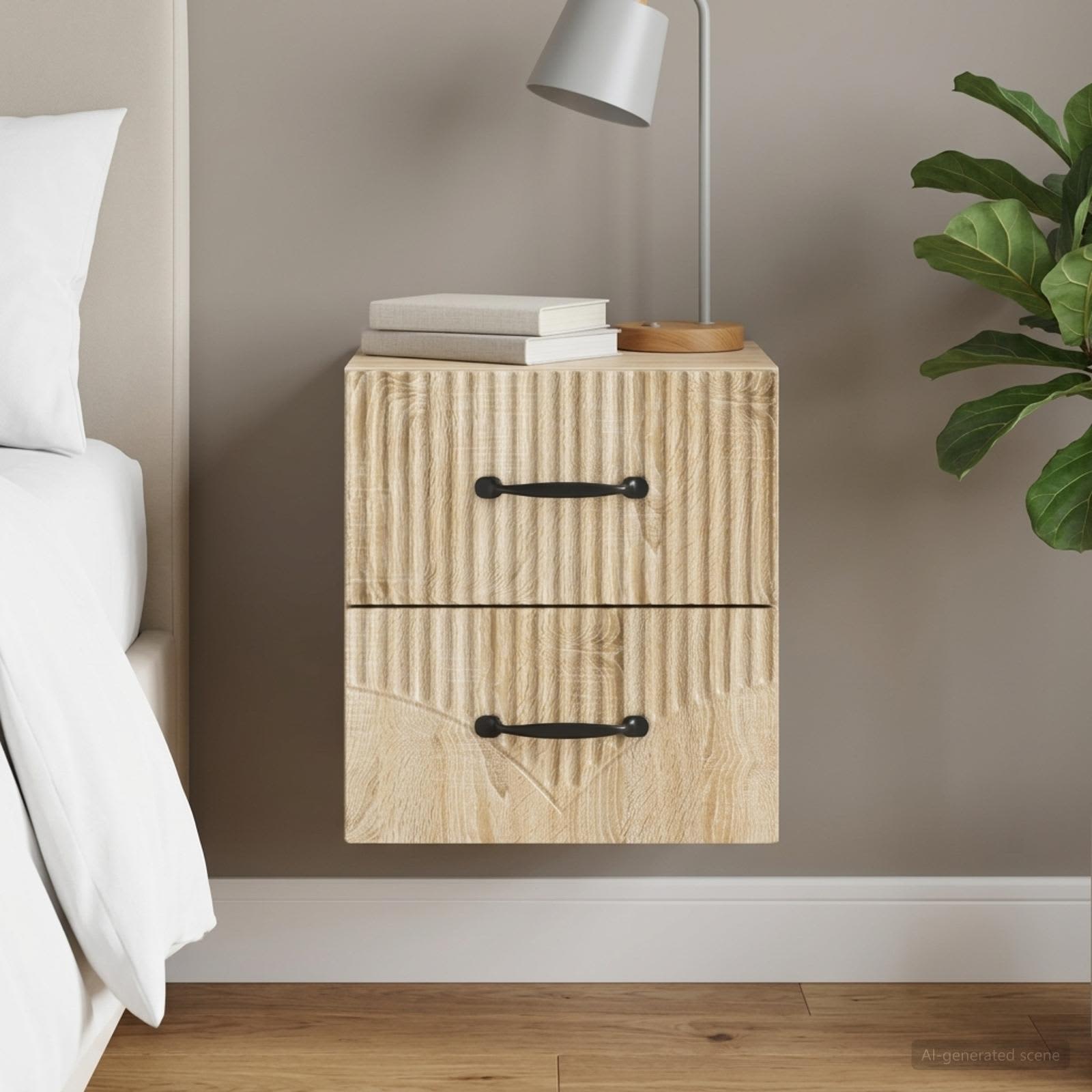 vidaXL Wall-Mounted Bedside Cabinet Sonoma Oak 34.5 x 33 x 40 cm 1