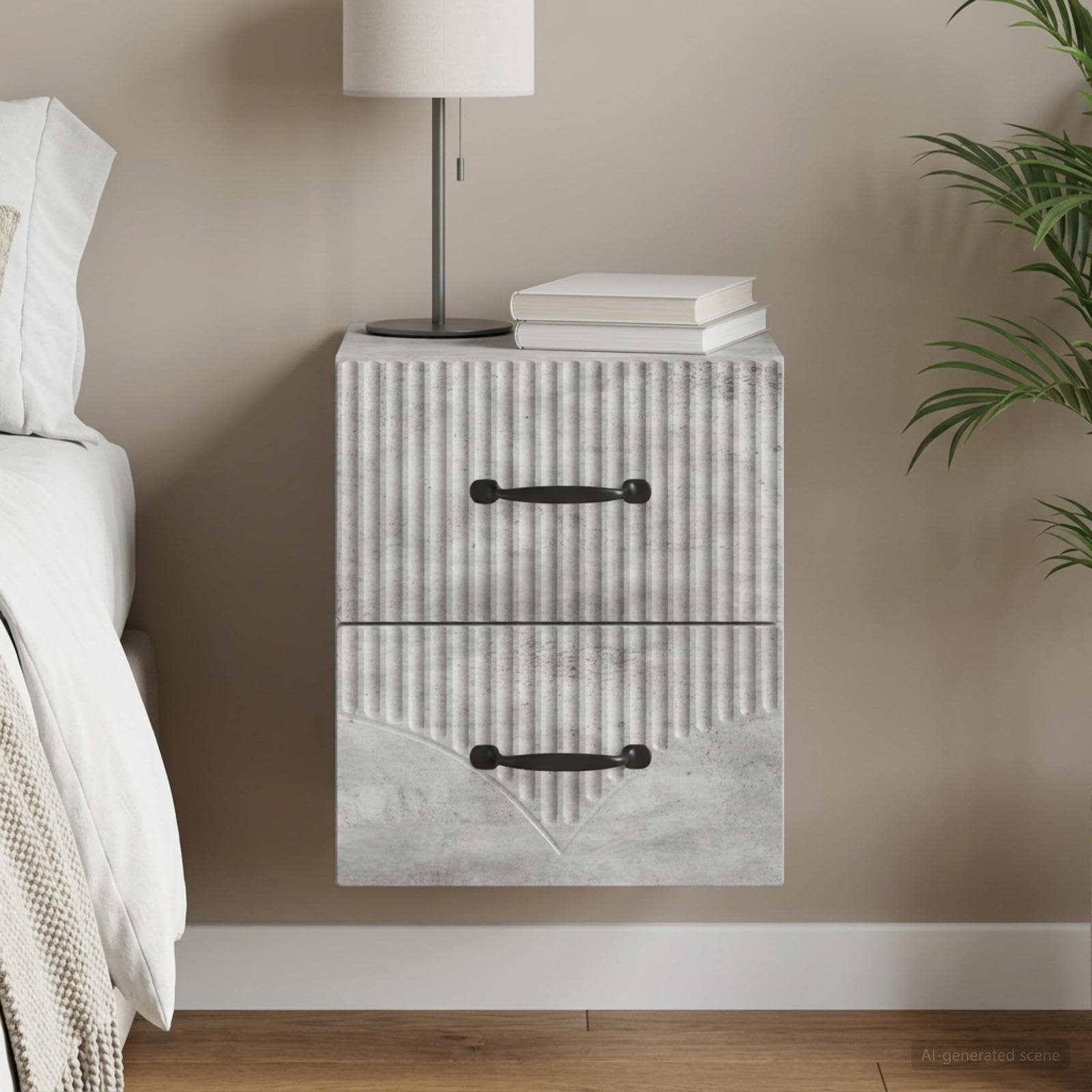 vidaXL Wall-Mounted Bedside Cabinet Concrete Grey 34.5 x 33 x 40 cm 1