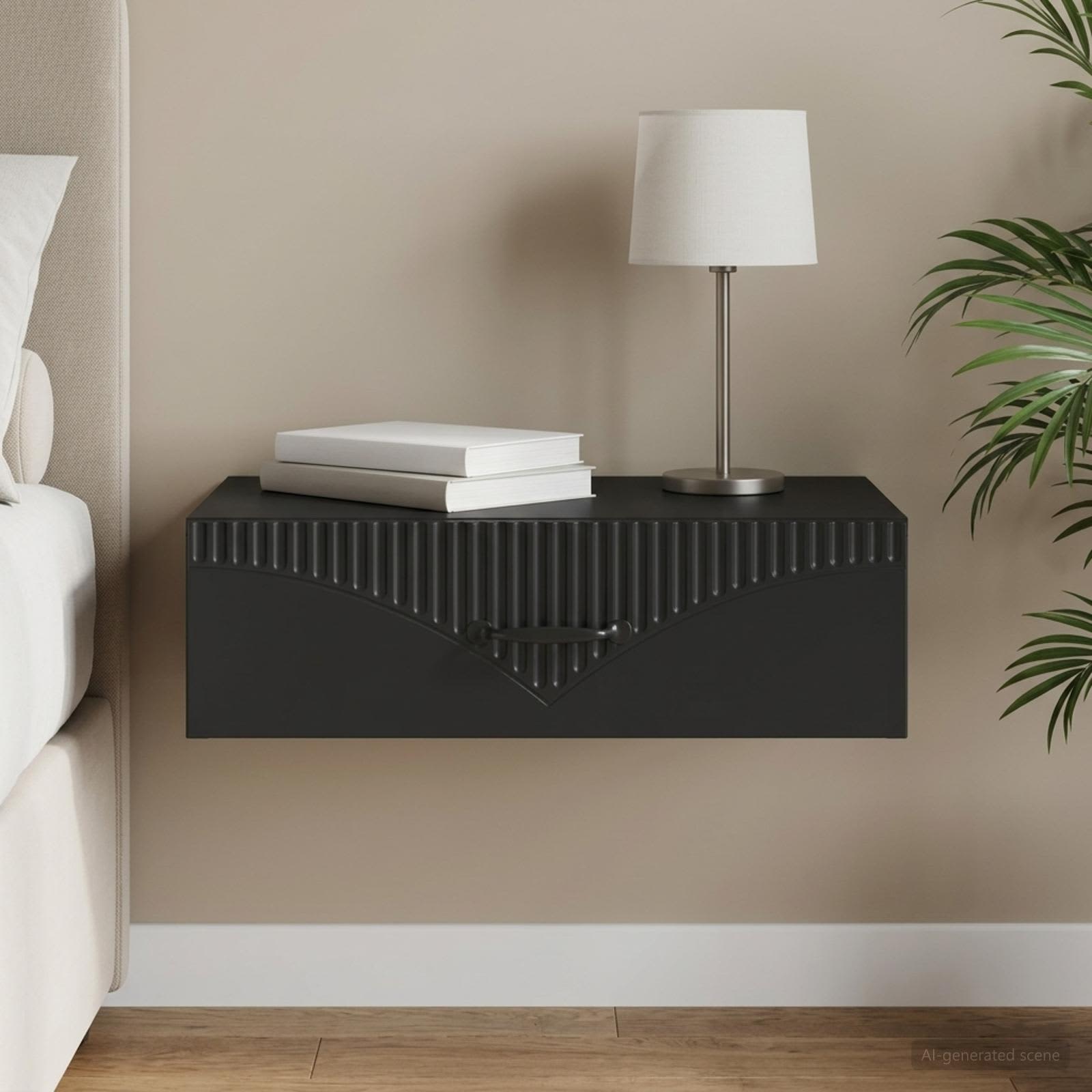 vidaXL Wall-Mounted Side Table 59 x 34.5 x 17 cm Engineered Wood Black 1