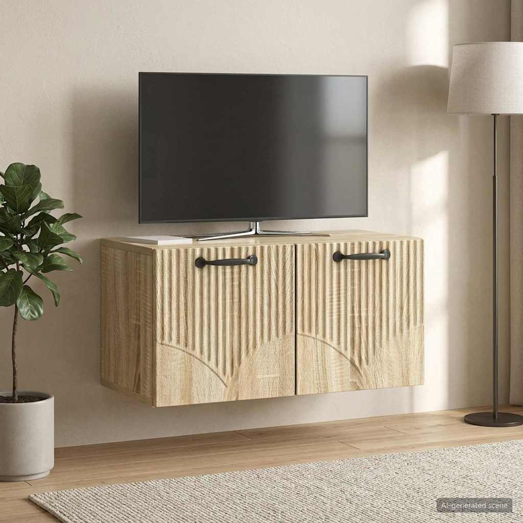vidaXL Wall-Mounted TV Cabinet Sonoma Oak 59.5 x 31 x 30 cm 4
