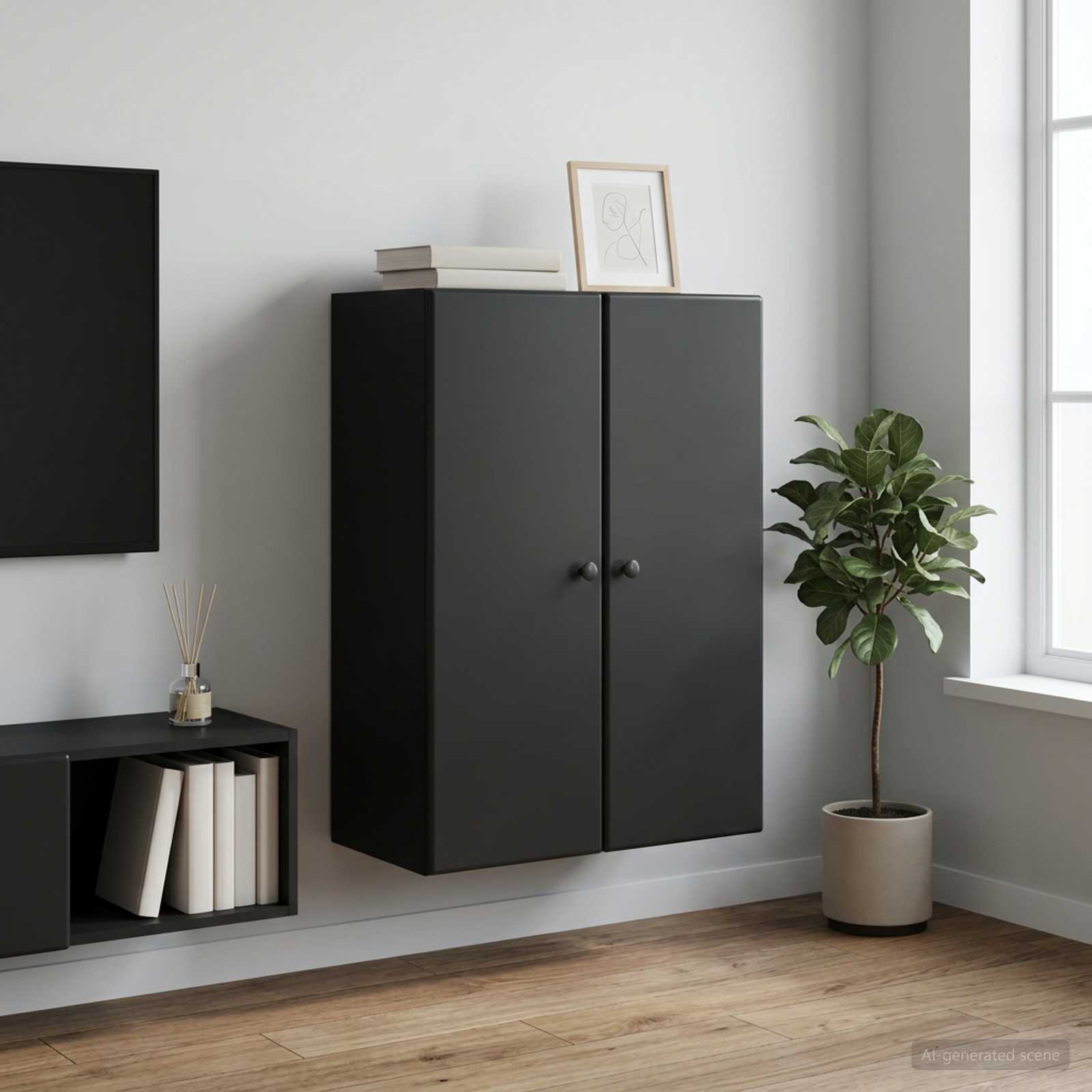 vidaXL Wall-Mounted Cabinet 66 x 34.5 x 90 cm Engineered Wood Black 1