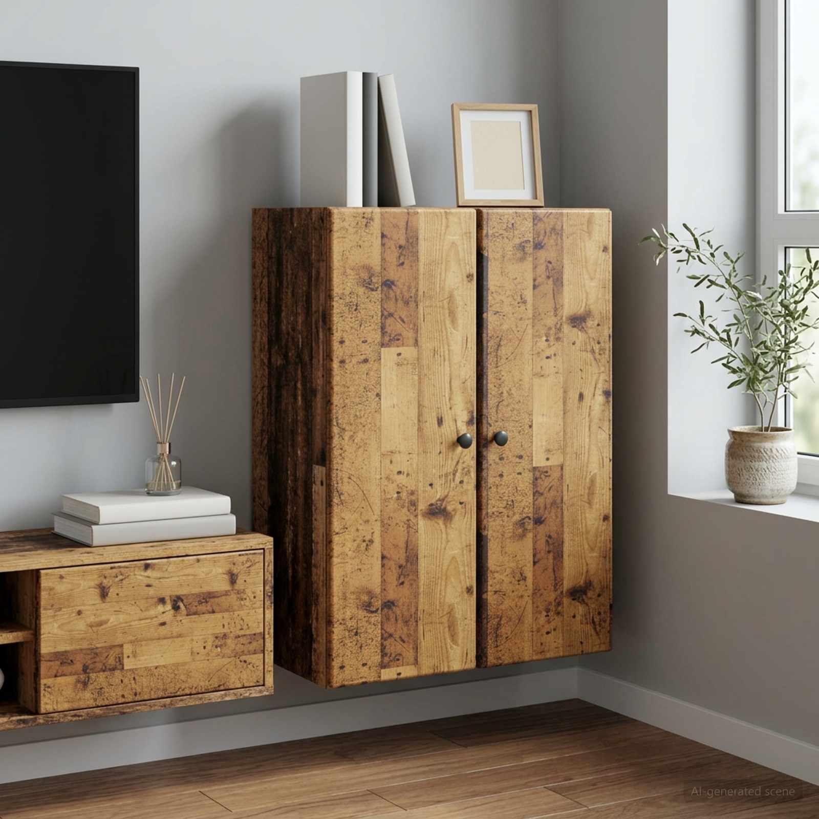 vidaXL Wall-Mounted Cabinet 66 x 34.5 x 90 cm Engineered Wood Old Wood 1