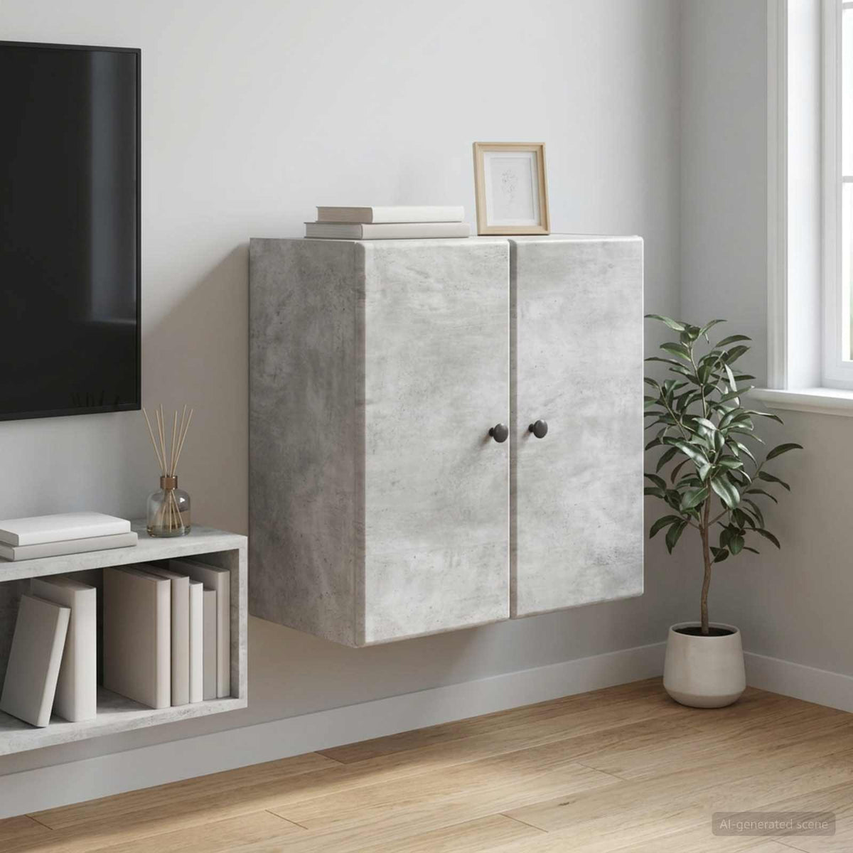 Wall-Mounted Cabinet 59 x 31 x 60 cm Engineered Wood Concrete grey