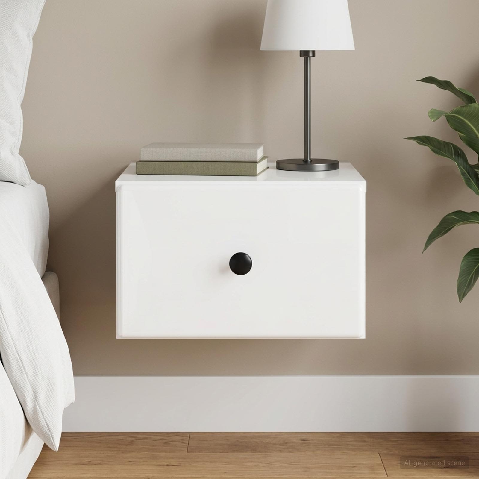 vidaXL Wall-Mounted Bedside Cabinet High Gloss White 34.5 x 33 x 20 cm 1