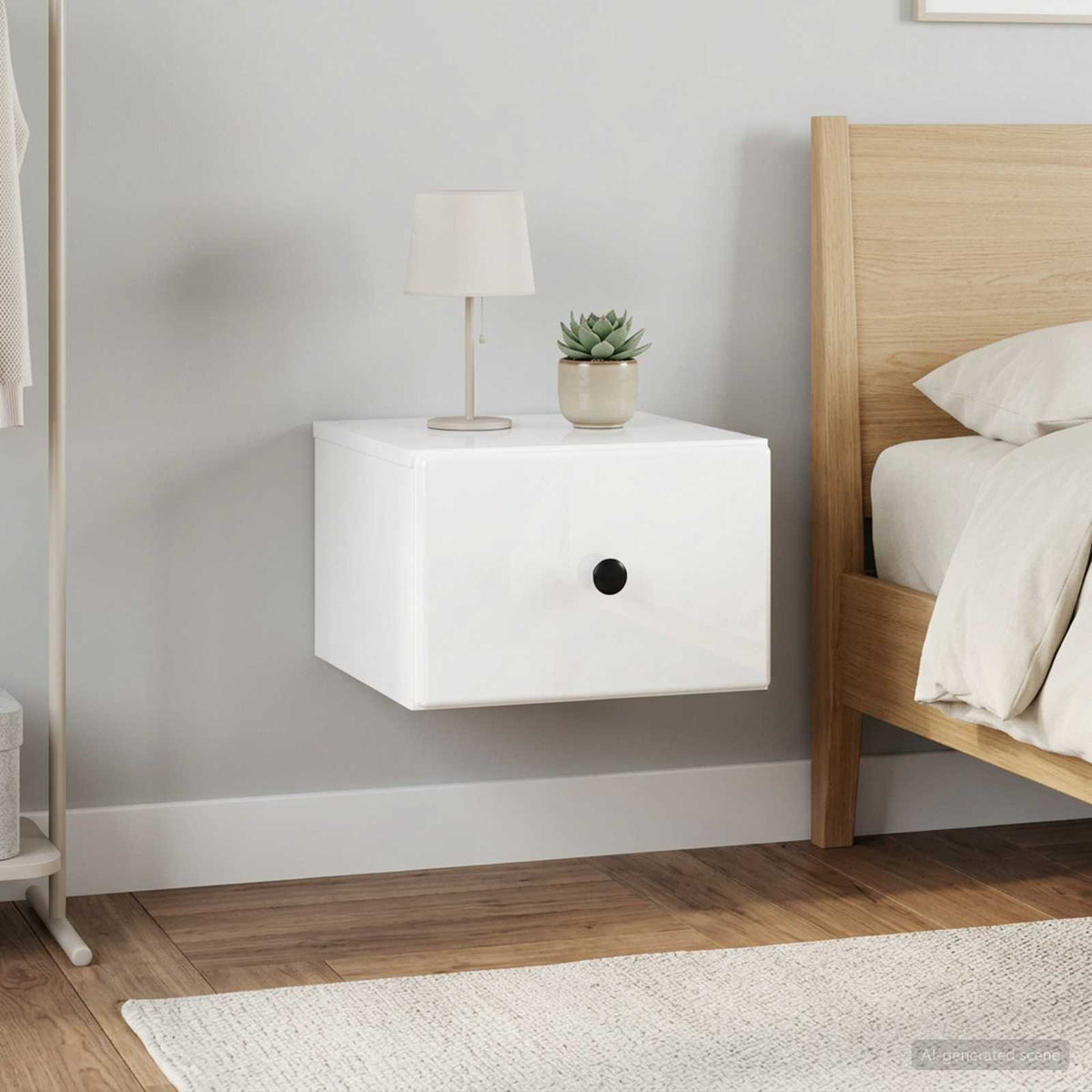 Wall-Mounted Bedside Cabinet 34.5 x 33 x 20 cm High gloss white 2