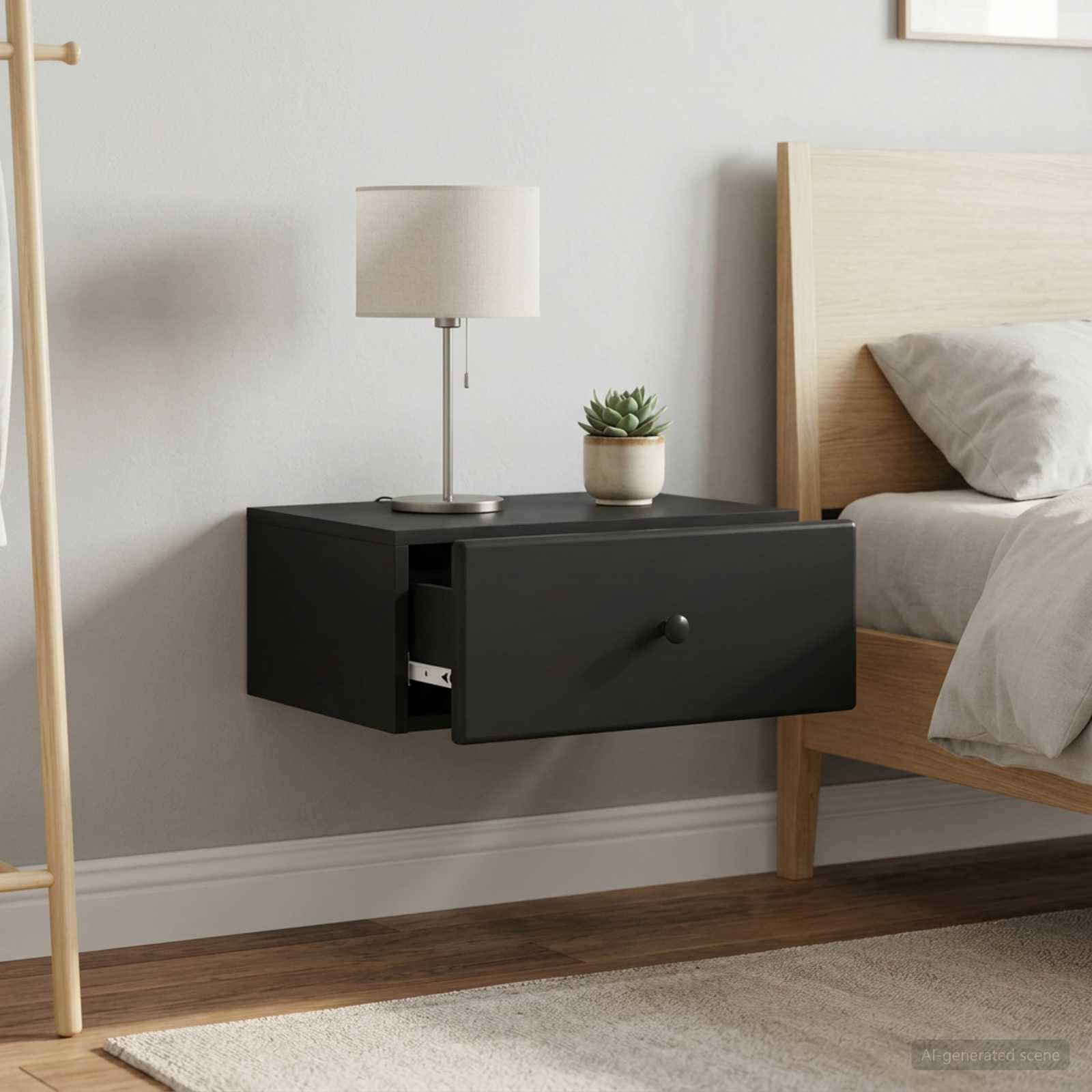 vidaXL Wall-Mounted Bedside Cabinet 2 pcs Black 49 x 34.5 x 20 cm 1