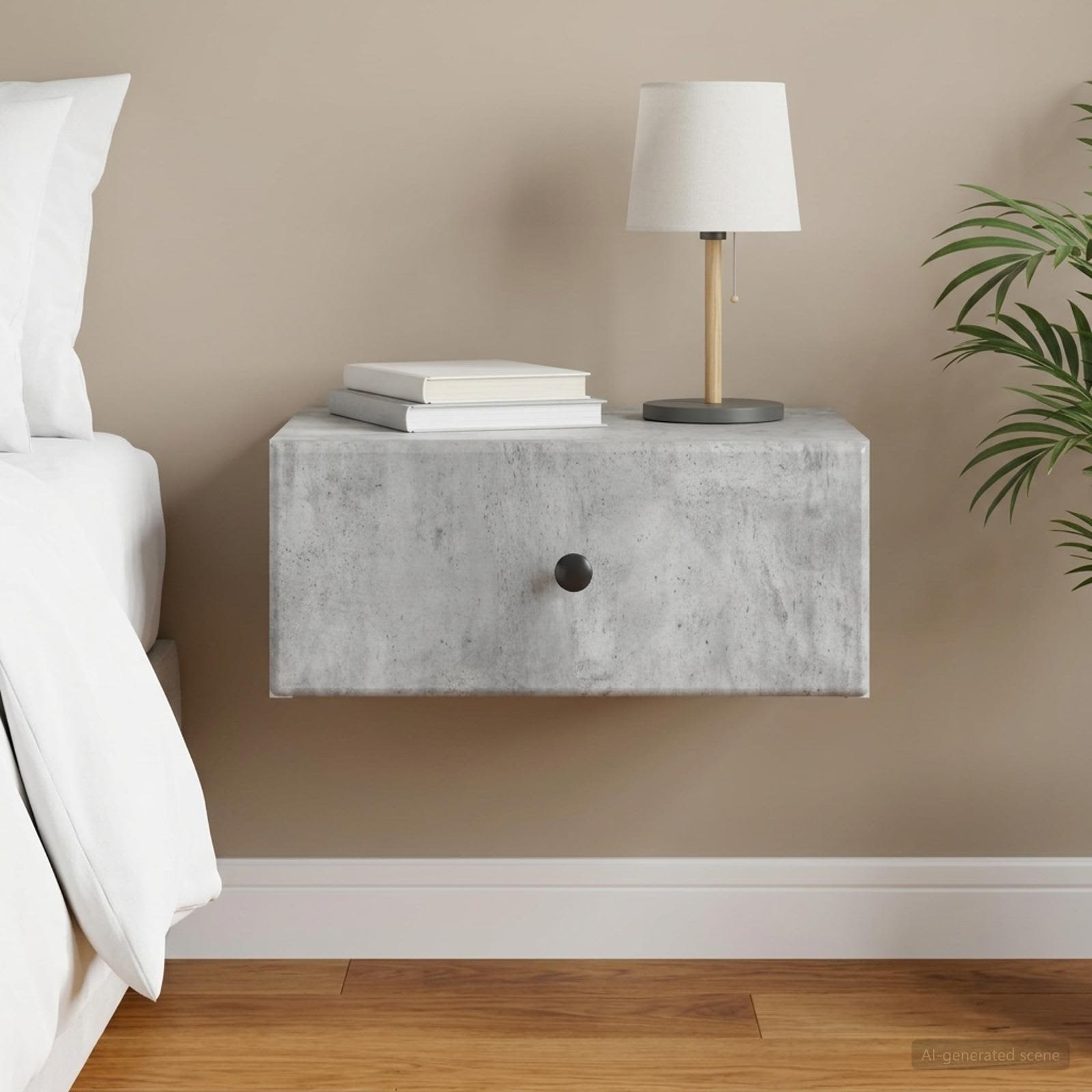 vidaXL Wall-Mounted Bedside Cabinet Concrete Grey 49 x 34.5 x 20 cm 1
