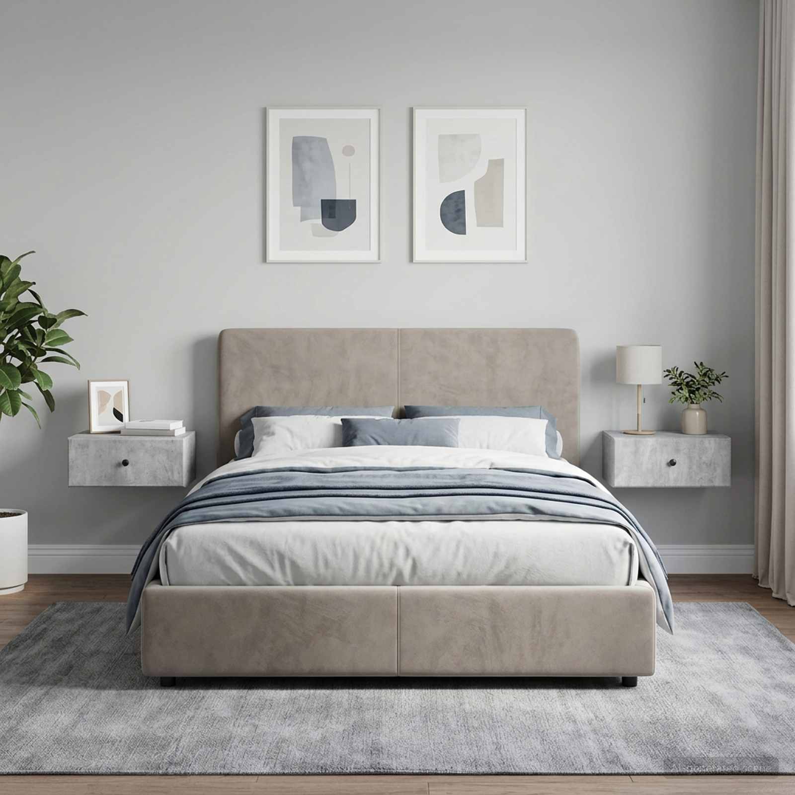 vidaXL Wall-Mounted Bedside Cabinet 2 pcs Concrete Grey 4