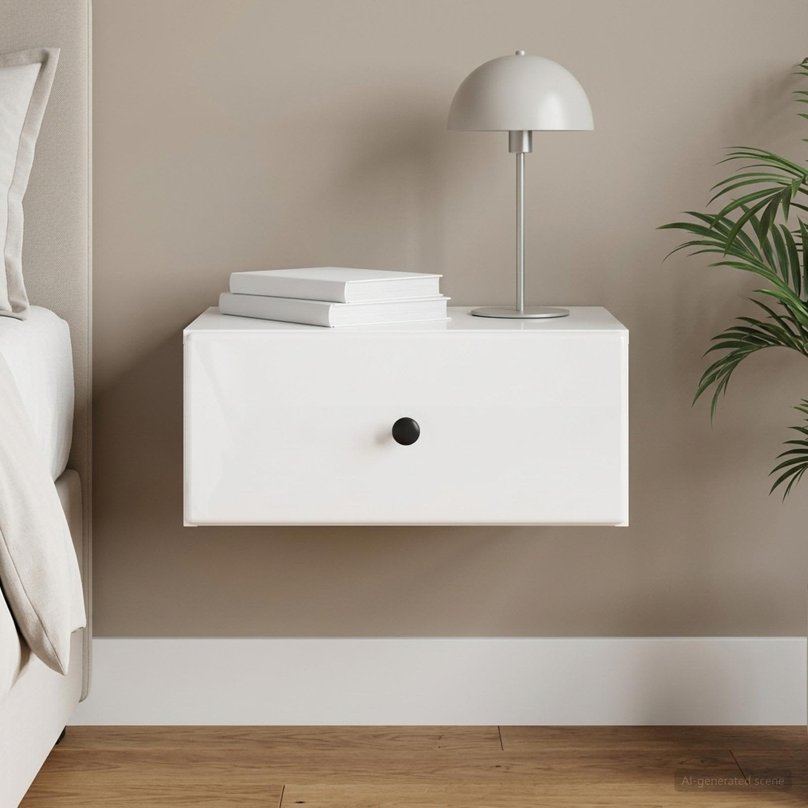 vidaXL Wall-Mounted Bedside Cabinet High Gloss White 49 x 34.5 x 20 cm 1