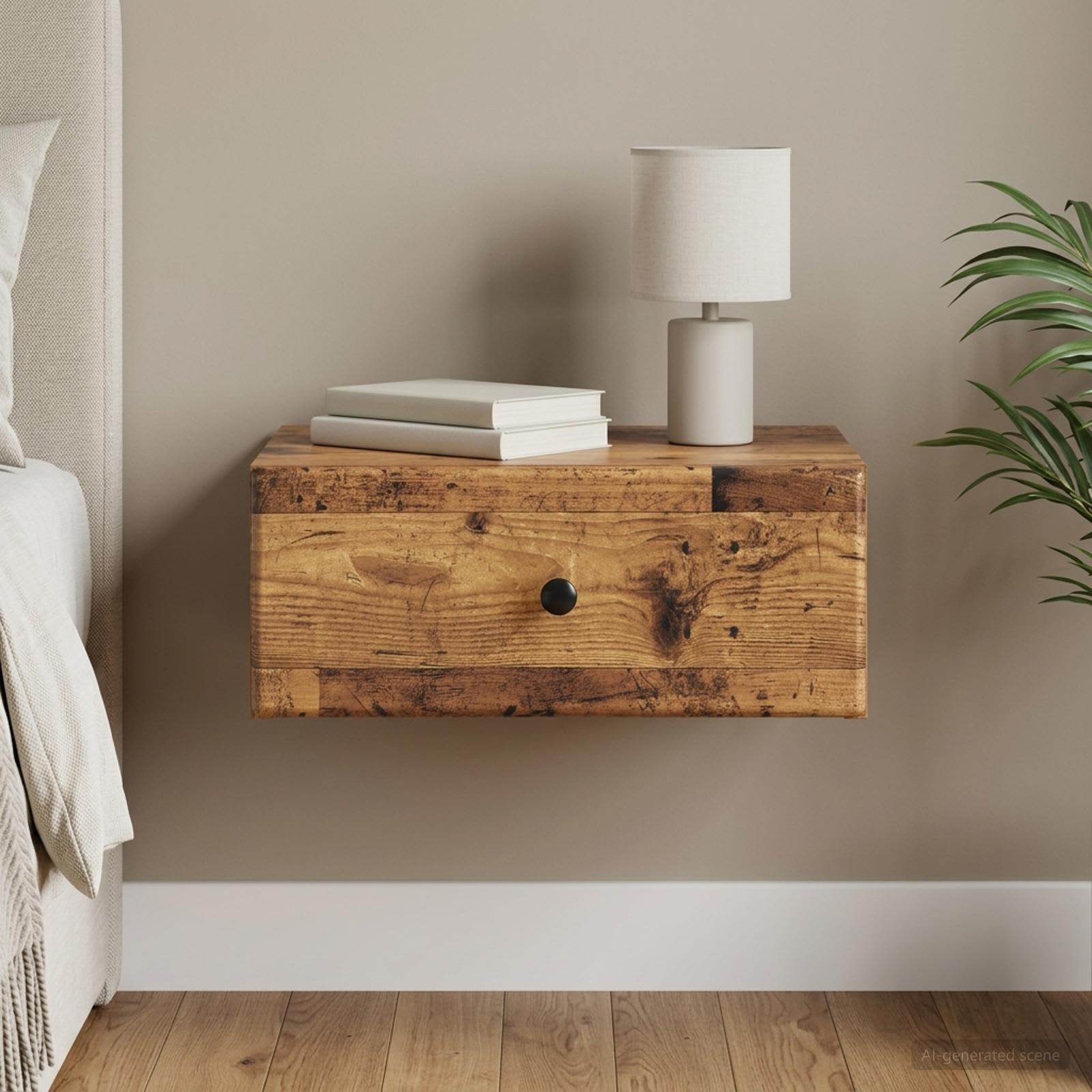 vidaXL Wall-Mounted Bedside Cabinet Old Wood 49 x 34.5 x 20 cm 1
