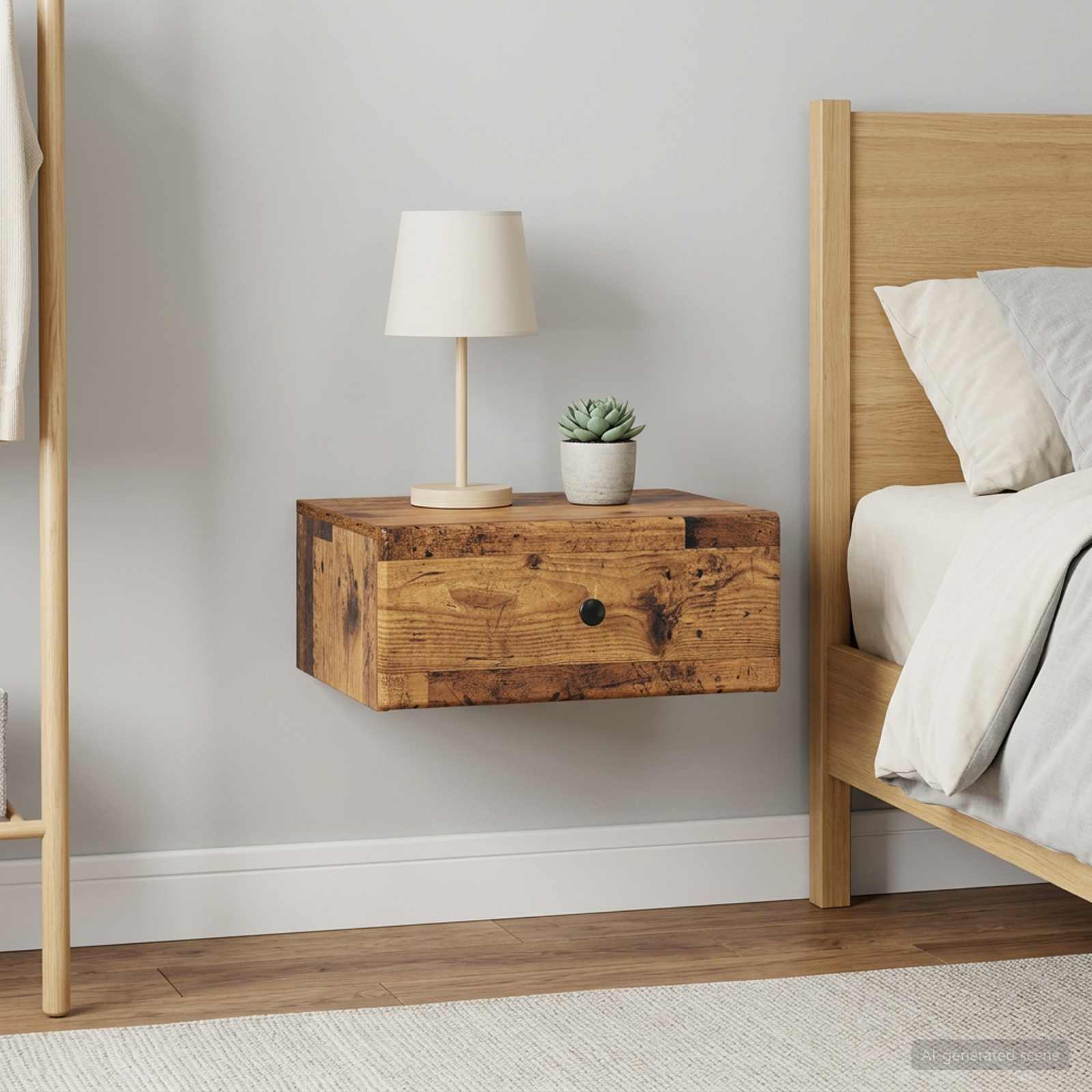 vidaXL Wall-Mounted Bedside Cabinet 2 pcs Old Wood 49 x 34.5 x 20 cm 1