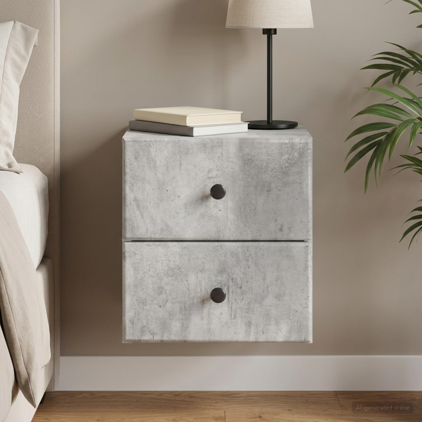 vidaXL Wall-Mounted Bedside Cabinet Concrete Grey 34.5 x 33 x 40 cm 1