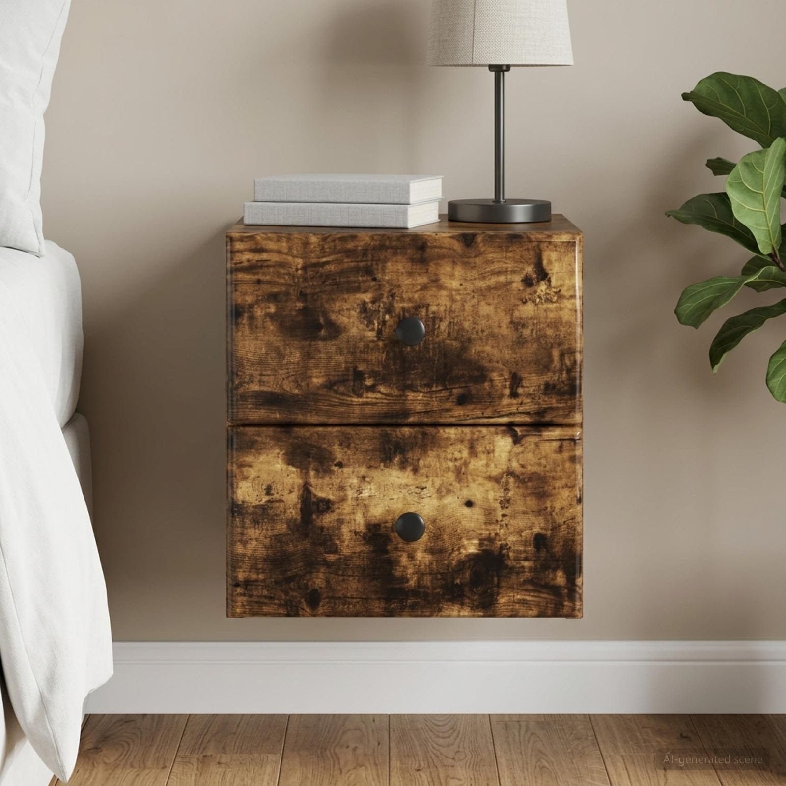 vidaXL Wall-Mounted Bedside Cabinet Smoked Oak 34.5 x 33 x 40 cm 1