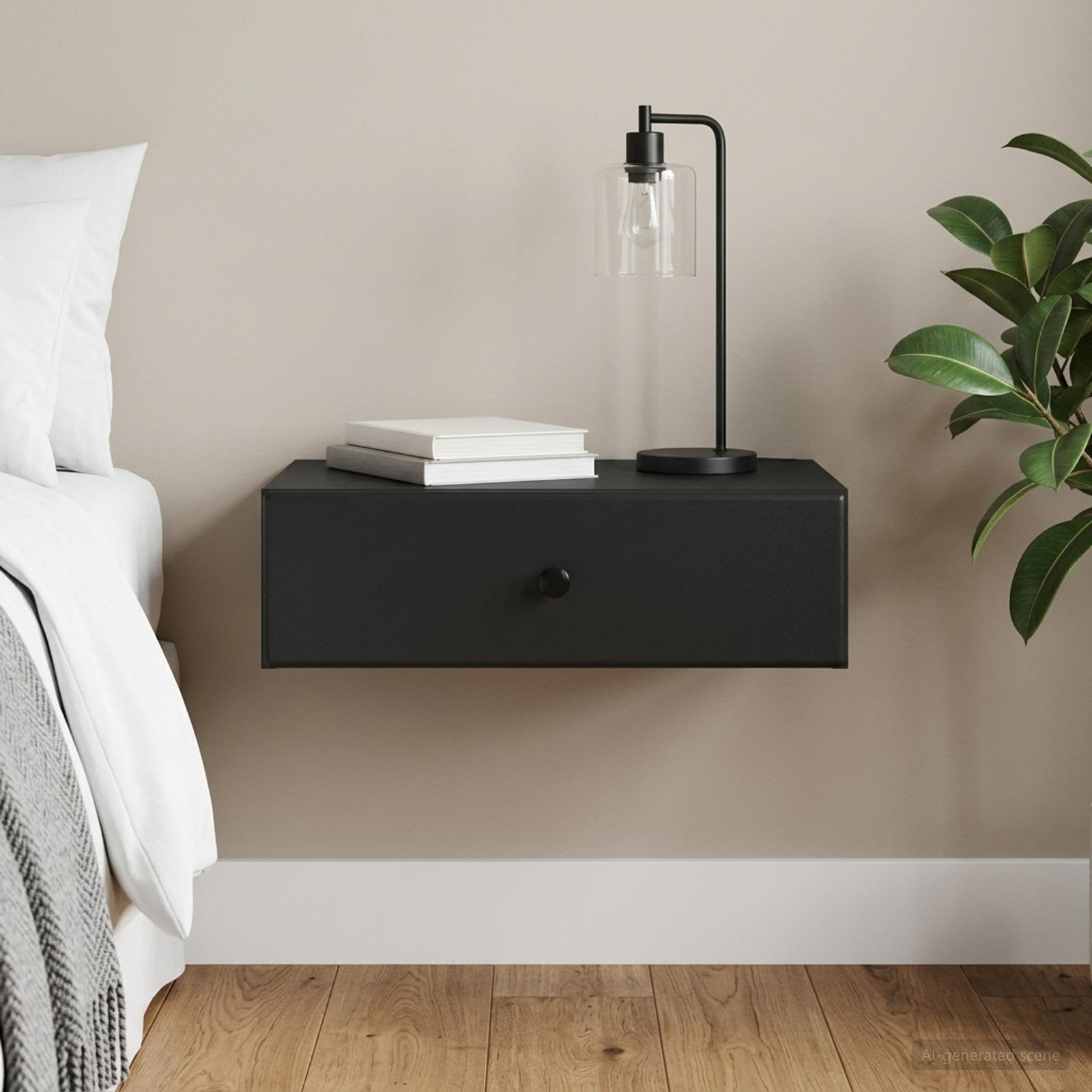 vidaXL Wall-Mounted Side Table Black 59 x 34.5 x 17 cm Engineered Wood 1