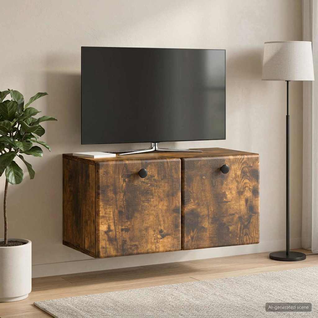 vidaXL Wall-Mounted TV Cabinet 59.5 x 31 x 30 cm Smoked Oak 1