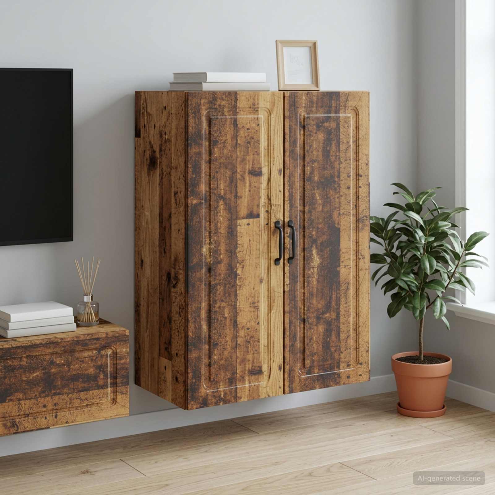 vidaXL Wall-Mounted Cabinet 66 x 34.5 x 90 cm Engineered Wood Old Wood 1