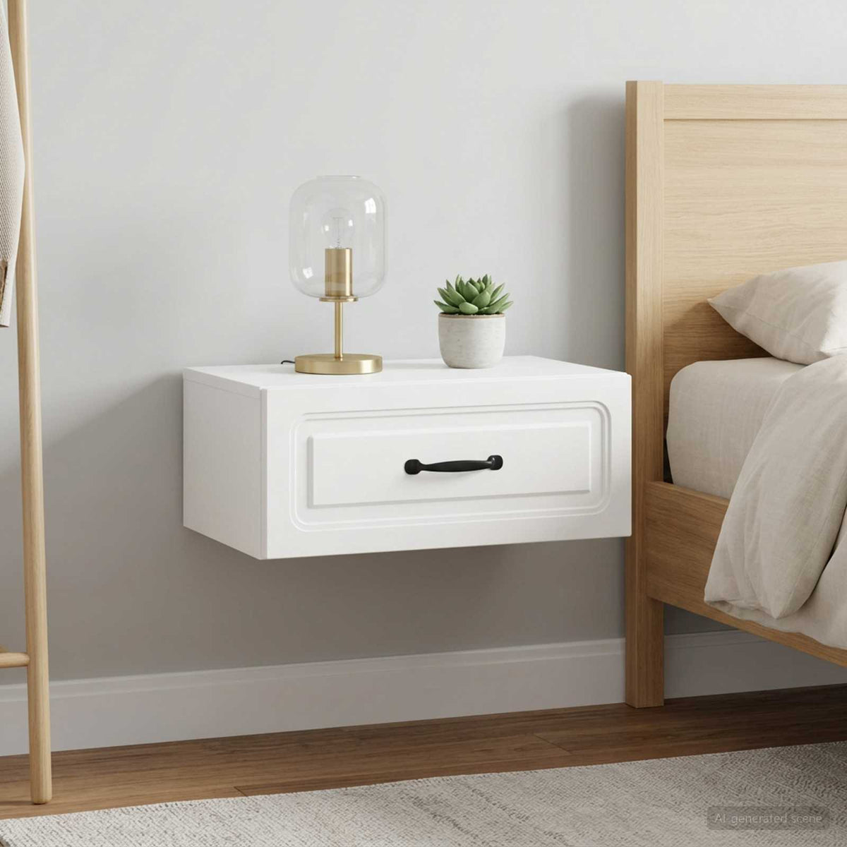 Wall-Mounted Bedside Cabinet in White
