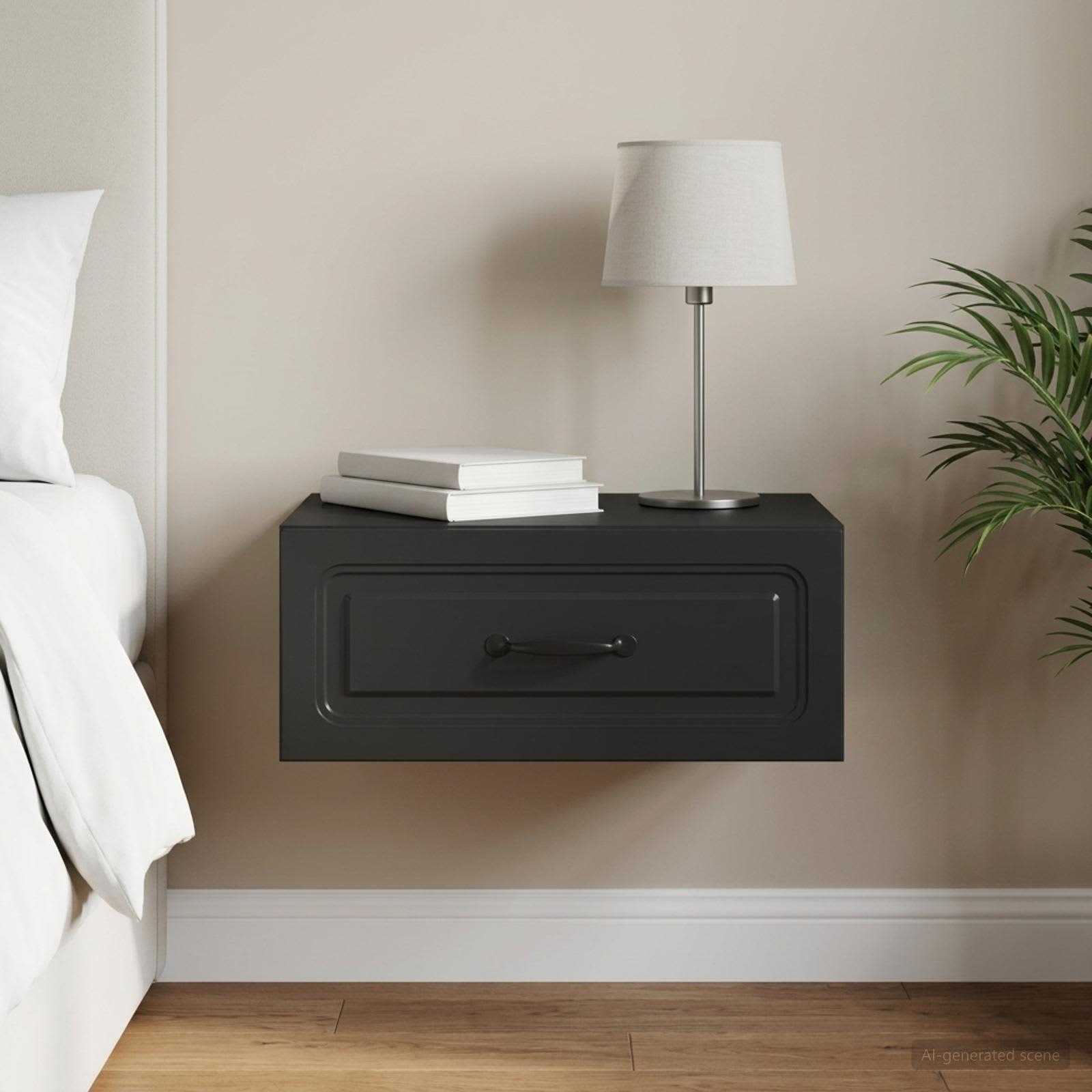 vidaXL Wall-Mounted Bedside Cabinet Black 49 x 34.5 x 20 cm 1