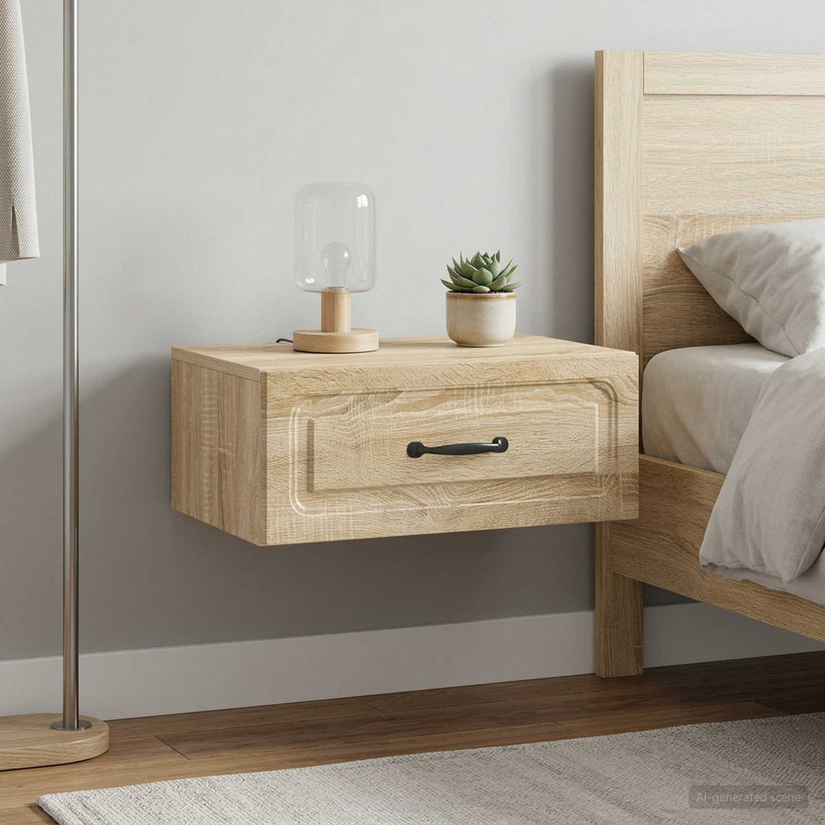 Wall-Mounted Bedside Cabinet in Sonoma Oak