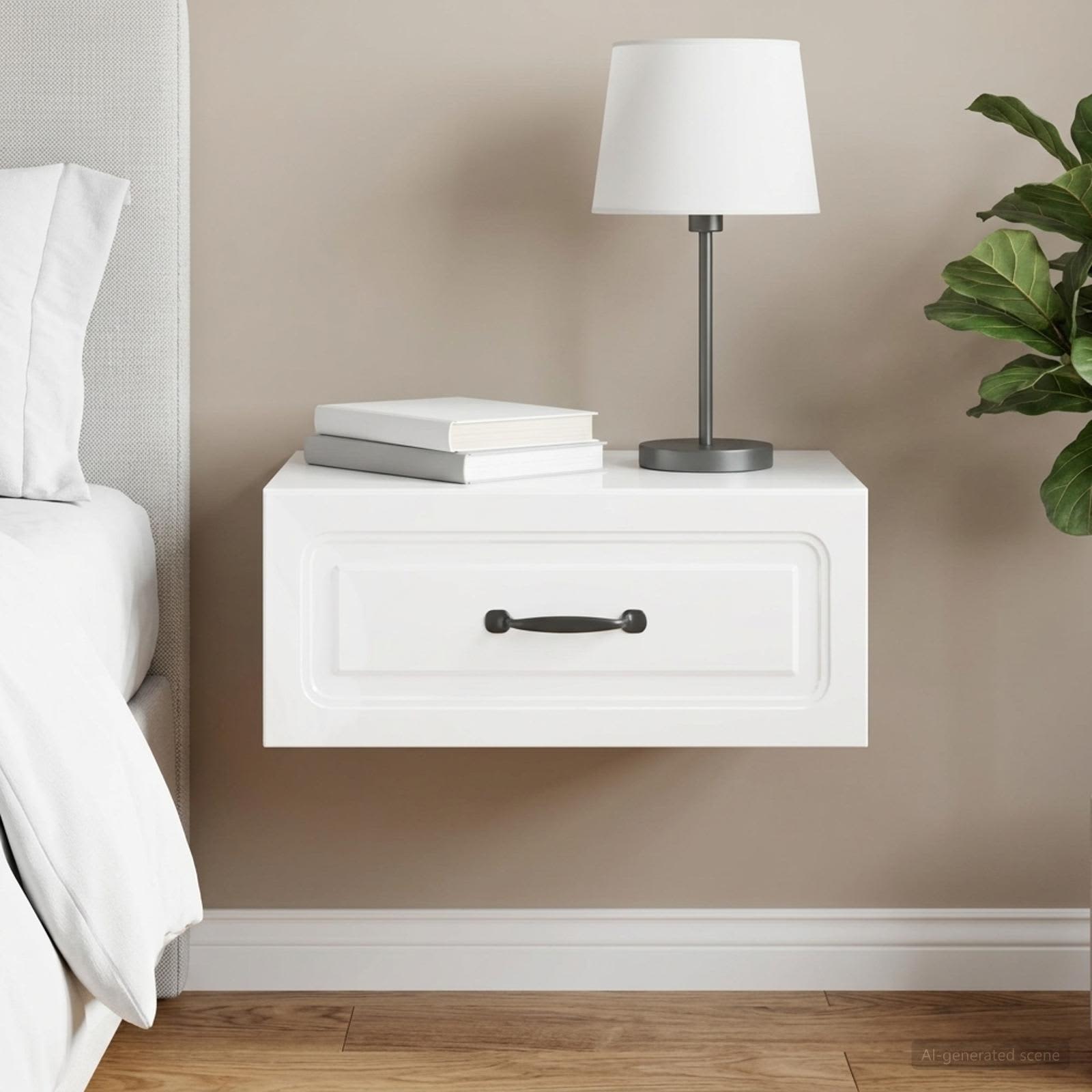 vidaXL Wall-Mounted Bedside Cabinet High Gloss White 49 x 34.5 x 20 cm 1