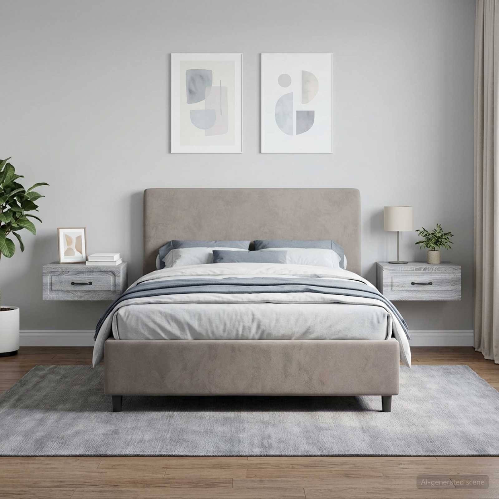 vidaXL Wall-Mounted Bedside Cabinet 2 pcs Grey Sonoma 4