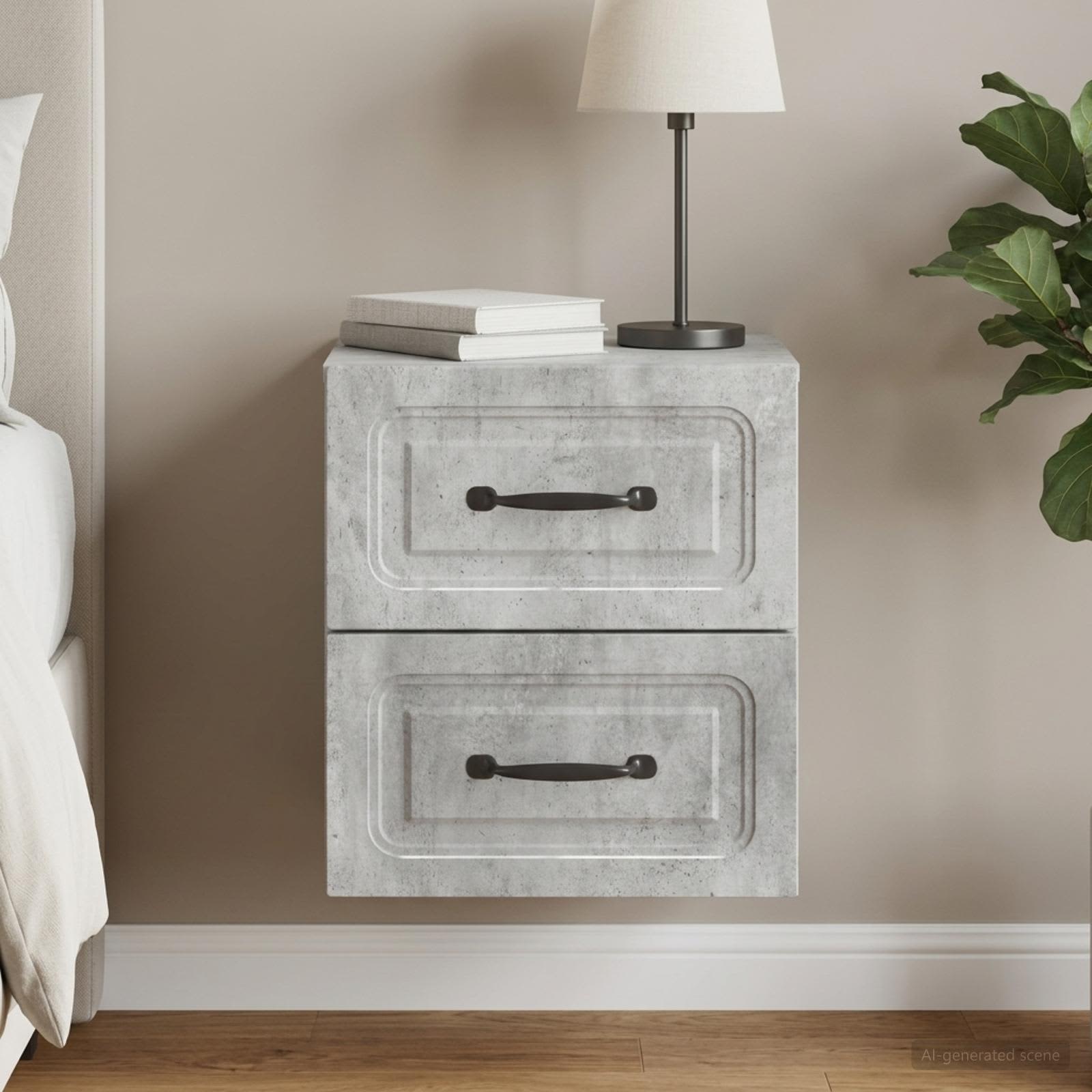 vidaXL Wall-Mounted Bedside Cabinet Concrete Grey 34.5 x 33 x 40 cm 1