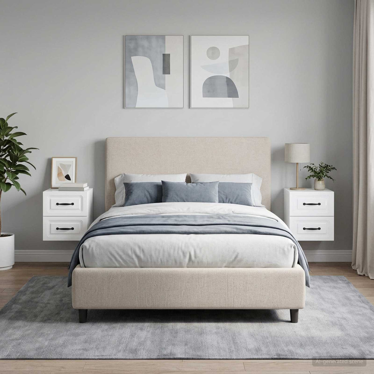 vidaXL Wall-Mounted Bedside Cabinet 2 pcs High Gloss White 4