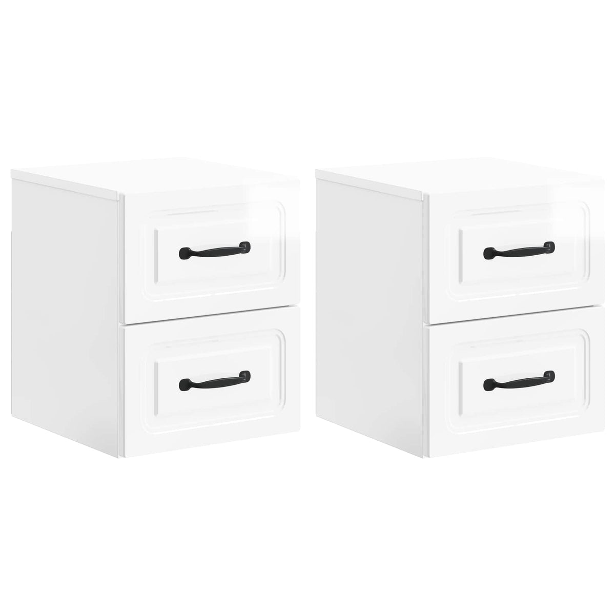 vidaXL Wall-Mounted Bedside Cabinet 2 pcs High Gloss White 2