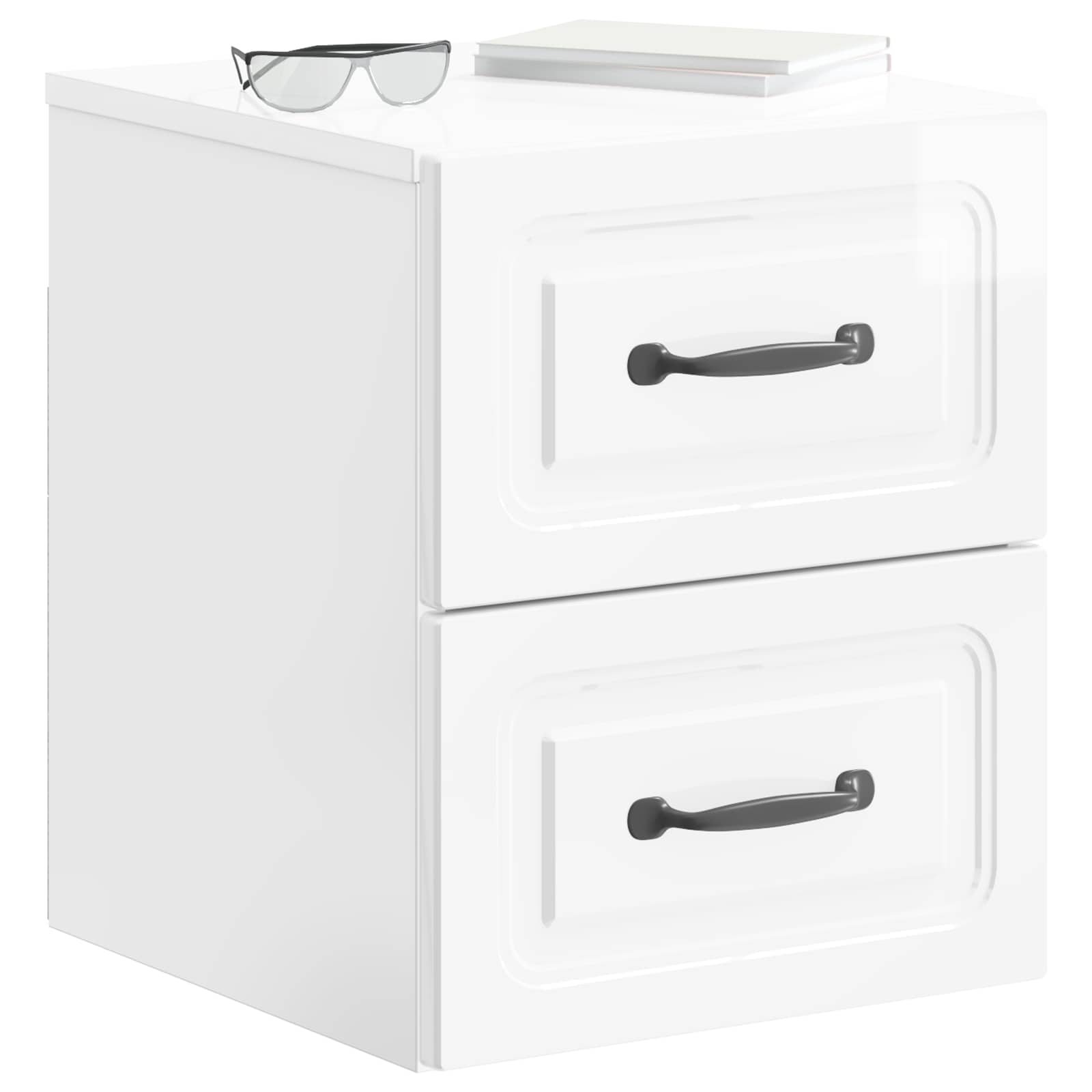 vidaXL Wall-Mounted Bedside Cabinet 2 pcs High Gloss White 3
