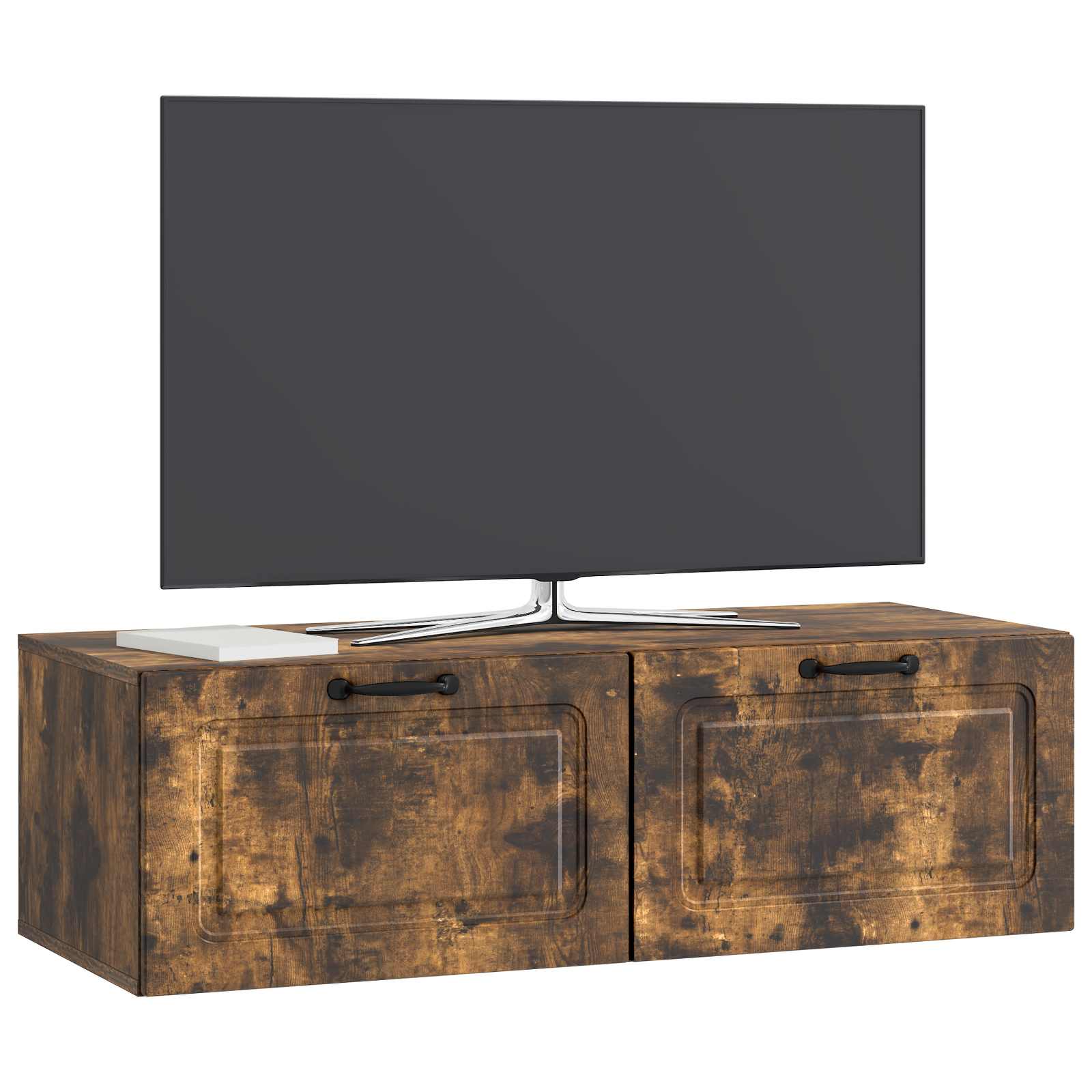 vidaXL Wall-Mounted TV Cabinet Wall-mounted Smoked Oak 98 x 41 x 30 cm 3