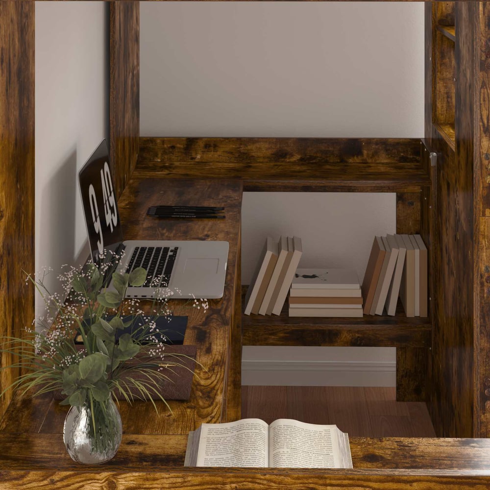 Loft Bed Frame Desk Engineered Wood Smoked oak