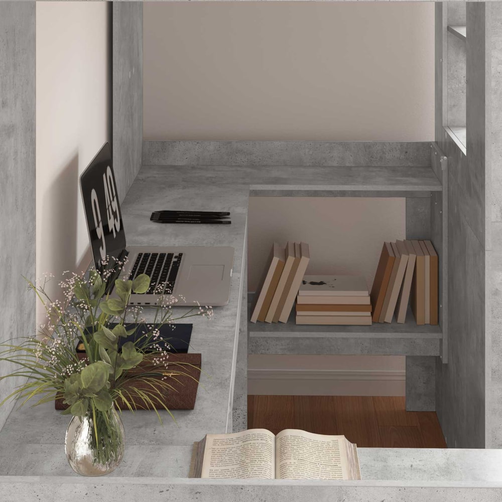 Loft Bed Frame with Desk with Shelf 100 x 200 cm Concrete grey