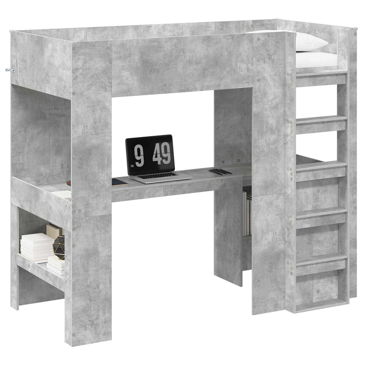 Loft Bed Frame with Desk with Shelf 100 x 200 cm Concrete grey