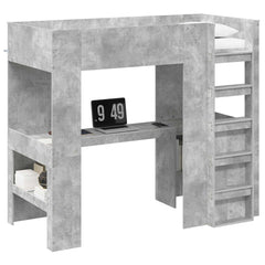 Loft Bed Frame with Desk with Shelf 100 x 200 cm Concrete grey