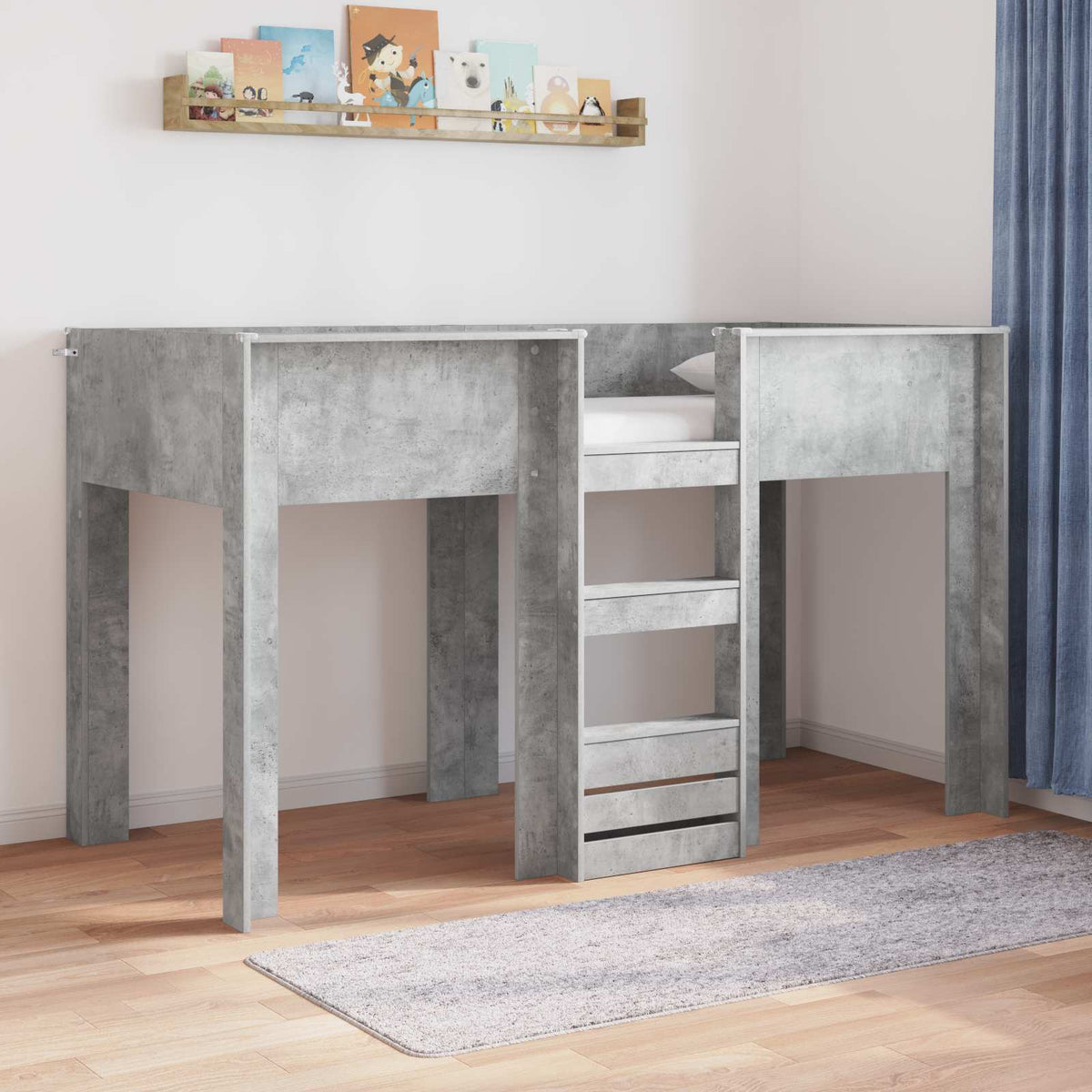 Bunk Bed for Kids Engineered wood Length 190 cm Concrete grey 75 cm