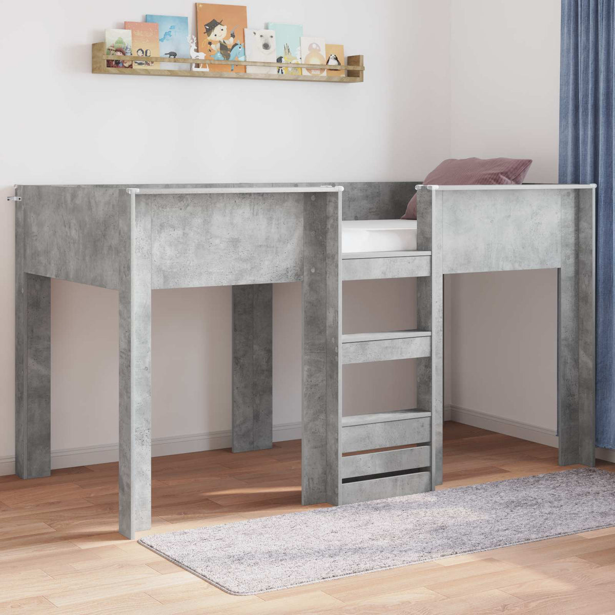 Bunk Bed for Kids Engineered wood Length 190 cm Concrete grey 90 cm