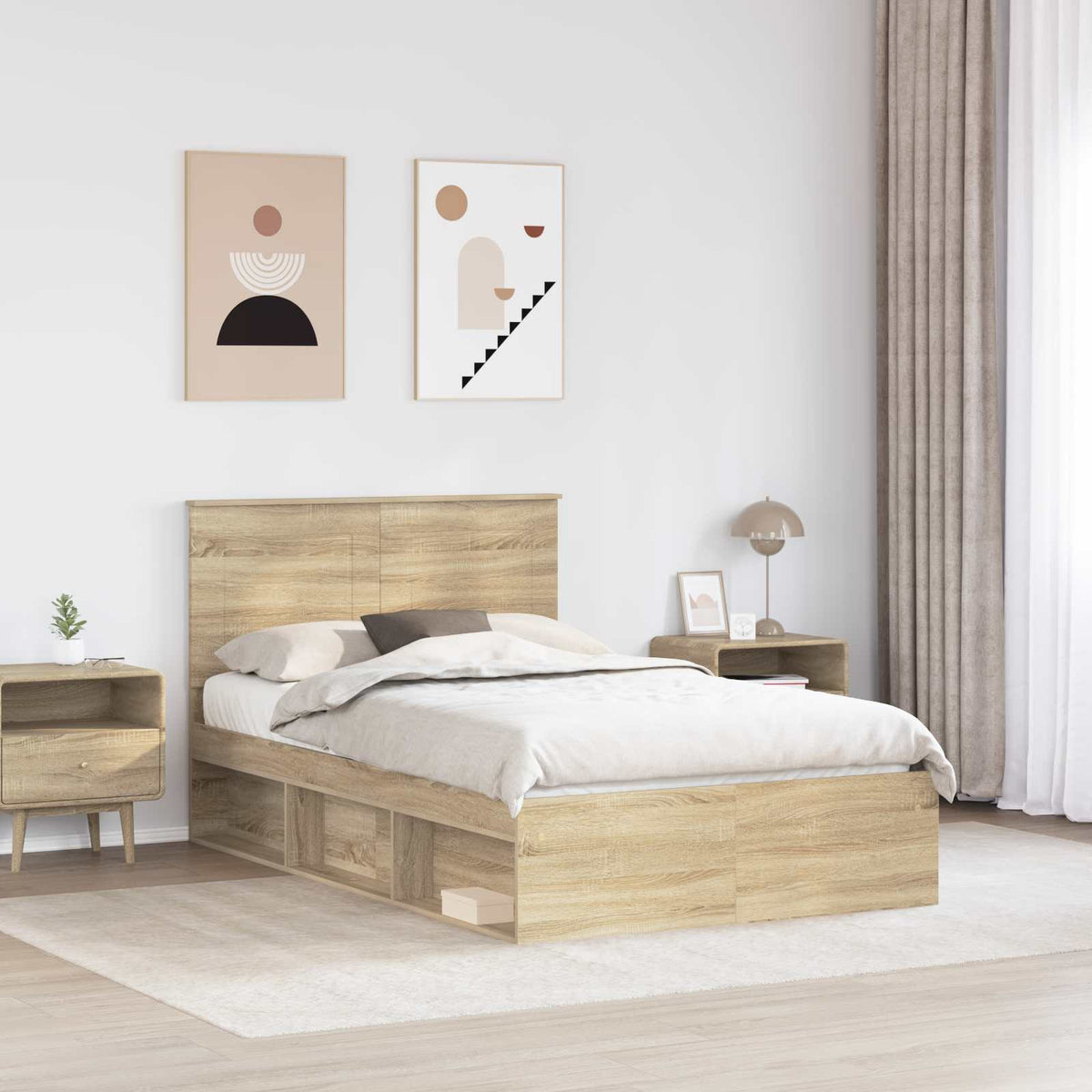 Bed Frame with Headboard 120 x 190 cm Solid Pine Wood Sonoma oak