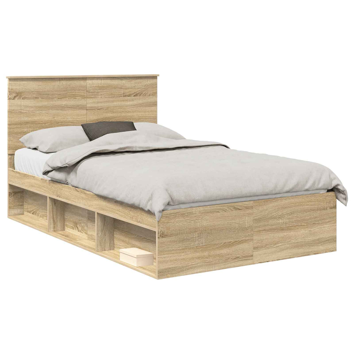 Bed Frame with Headboard 120 x 190 cm Solid Pine Wood Sonoma oak