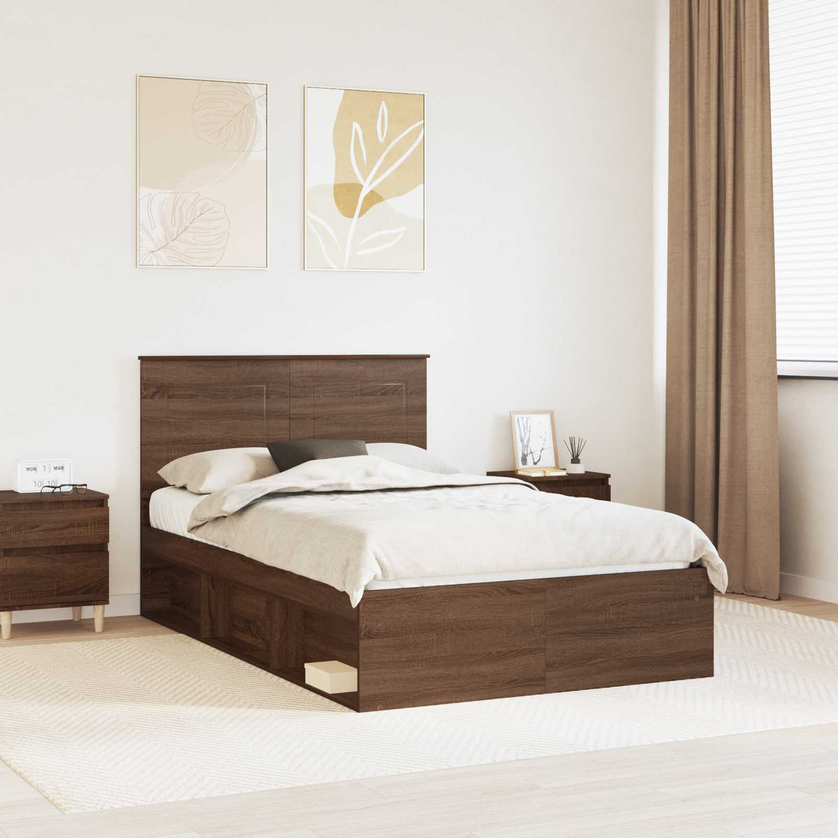 Bed Frame with Headboard 120 x 190 cm Solid Pine Wood Brown oak