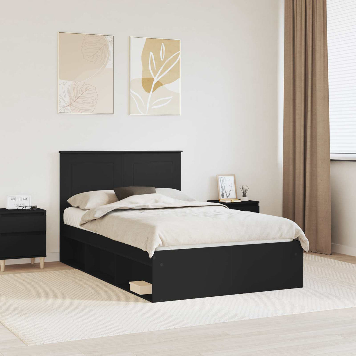 Bed Frame with Headboard 120 x 200 cm Solid Pine Wood Black