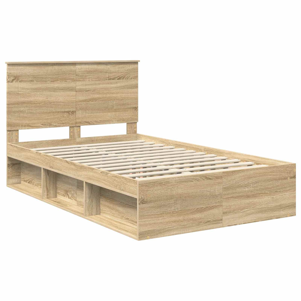 Bed Frame with Headboard 120 x 200 cm Solid Pine Wood Sonoma oak