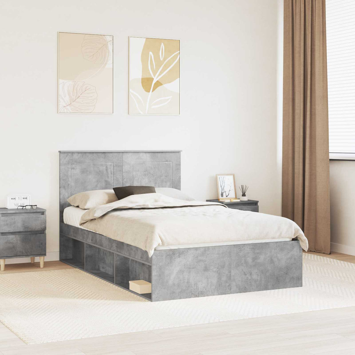 Bed Frame with Headboard 120 x 200 cm Solid Pine Wood Concrete grey