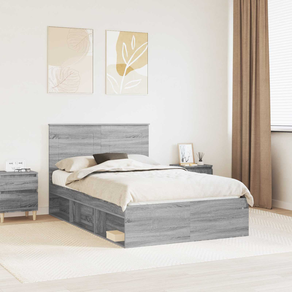 Bed Frame with Headboard 120 x 200 cm Solid Pine Wood Grey sonoma