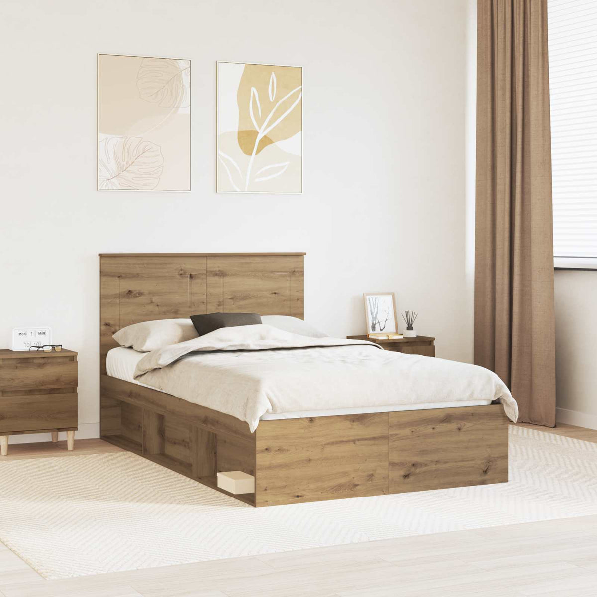 Bed Frame with Headboard 120 x 200 cm Solid Pine Wood Artisan oak