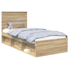 Bed Frame with Headboard 90 x 190 cm Solid Pine Wood Sonoma oak