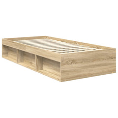 Bed Frame with Headboard 90 x 190 cm Solid Pine Wood Sonoma oak