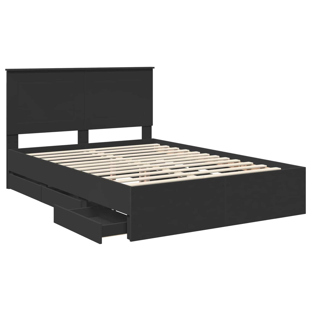 Bed Frame Drawer Engineer Wood Black