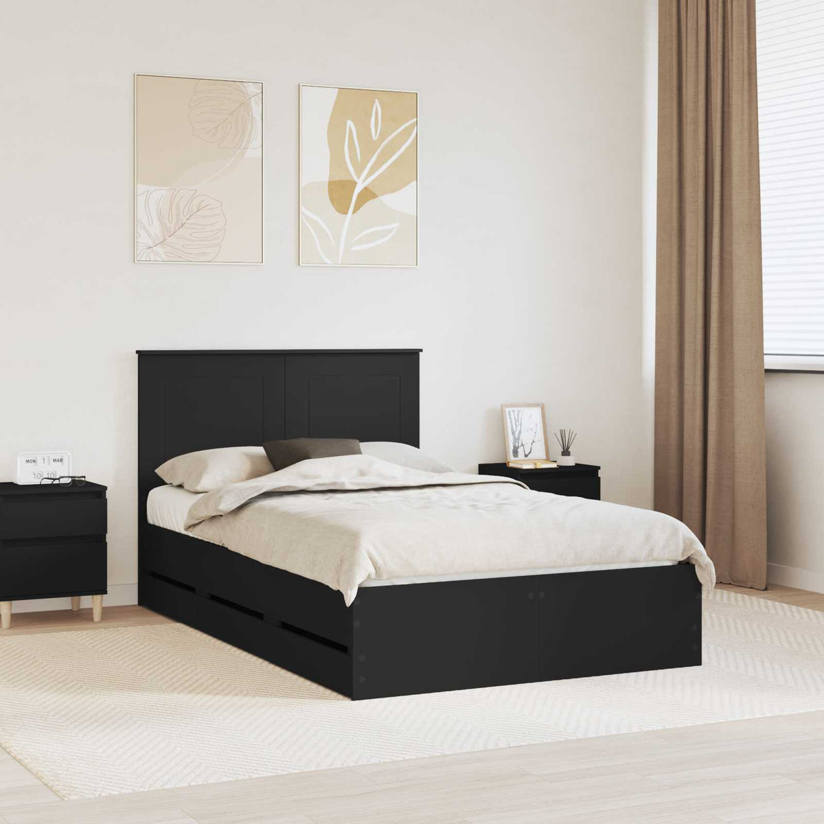 Bed Frame with Drawer 120 x 190 cm Engineer Wood Black