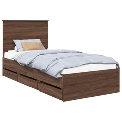 Bed Frame with Drawer Engineer Wood Length 200 cm Brown Oak 100 cm